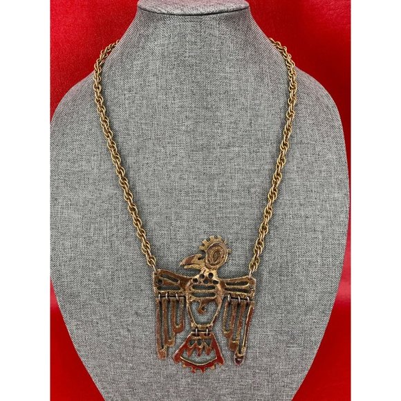 Mr We Rare Vintage Large Hinged Phoenix Bird Bold Signed Gold Tone Necklace